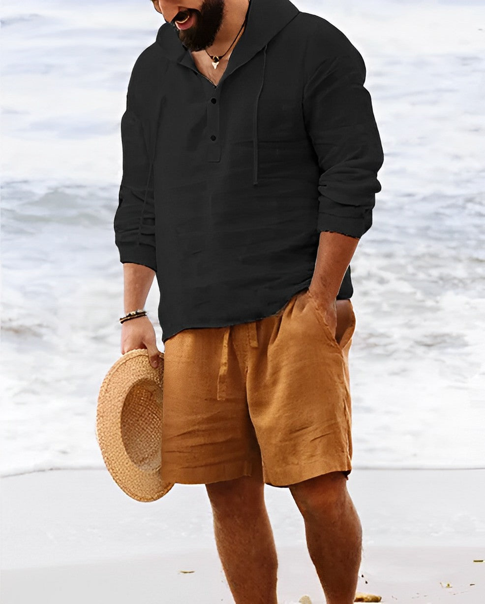 Hardfell | Men's linen shirt with Henley collar and long sleeves