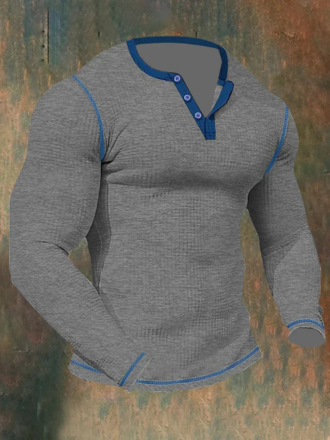 Hardfell | Men's long-sleeved sports T-shirt with waffle pattern and Henley collar