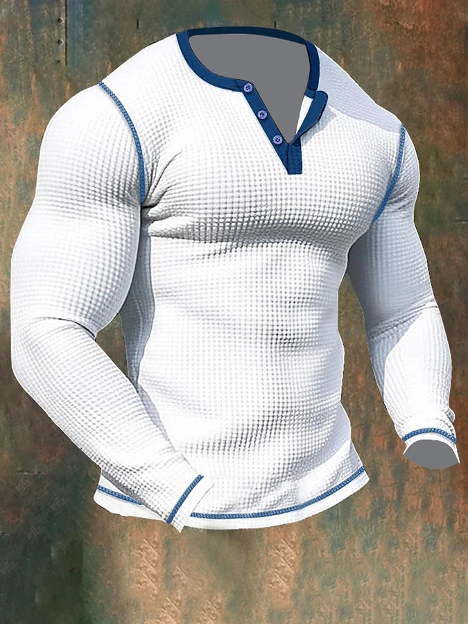 Hardfell | Men's long-sleeved sports T-shirt with waffle pattern and Henley collar