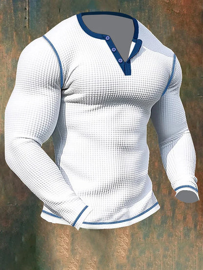Hardfell | Men's long-sleeved sports T-shirt with waffle pattern and Henley collar