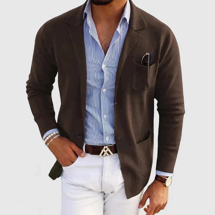 Hardfell | Elegant men's cardigan with pockets and lapel collar, solid color, long sleeves