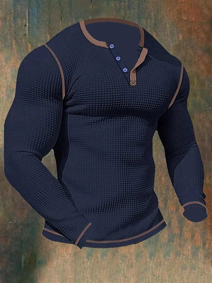 Hardfell | Men's long-sleeved sports T-shirt with waffle pattern and Henley collar