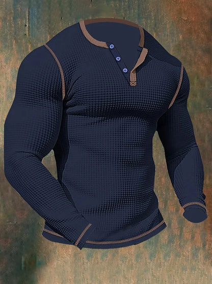 Hardfell | Men's long-sleeved sports T-shirt with waffle pattern and Henley collar