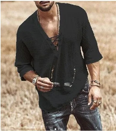 Hardfell | Boho Black Lace-Up Shirt