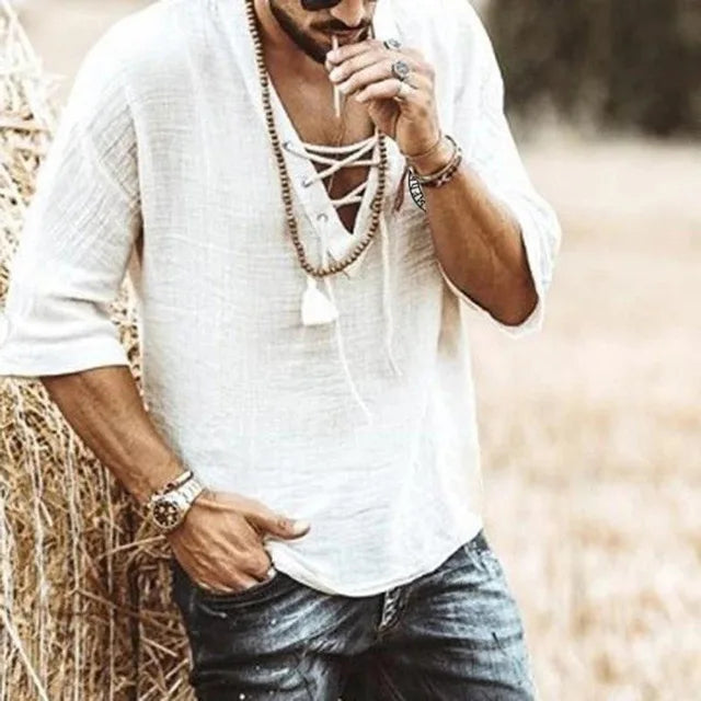 Hardfell | Boho Black Lace-Up Shirt