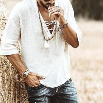 Hardfell | Boho Black Lace-Up Shirt