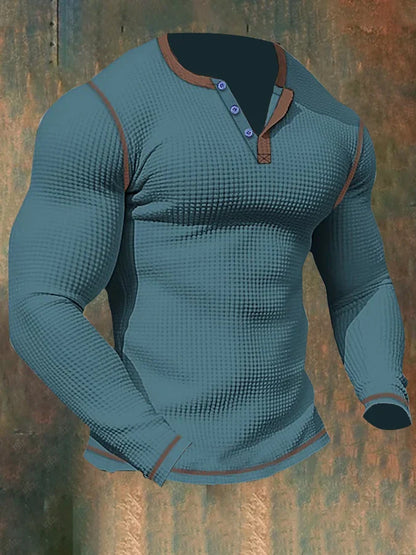 Hardfell | Men's long-sleeved sports T-shirt with waffle pattern and Henley collar