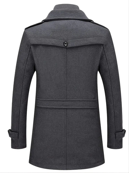 Hardfell | Men's business wool coat fashion double collar mid-length wool jacket for fall/winter