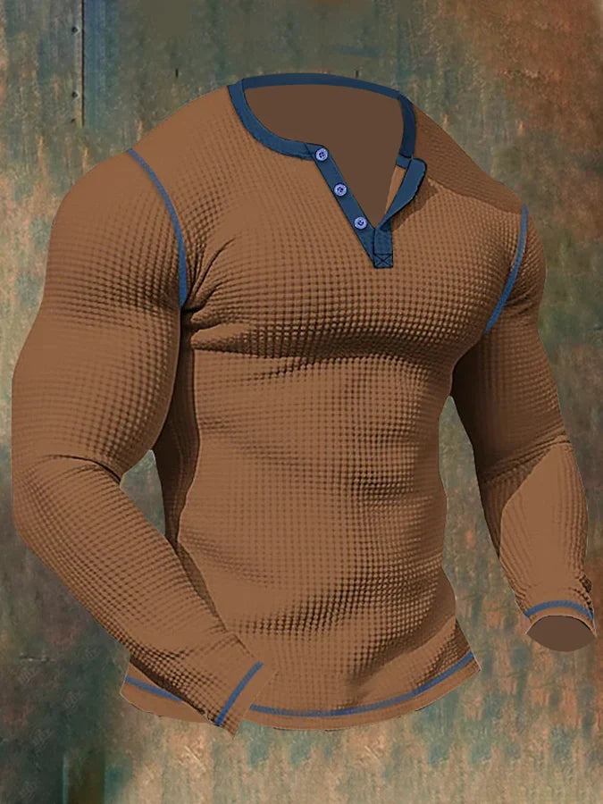 Hardfell | Men's long-sleeved sports T-shirt with waffle pattern and Henley collar