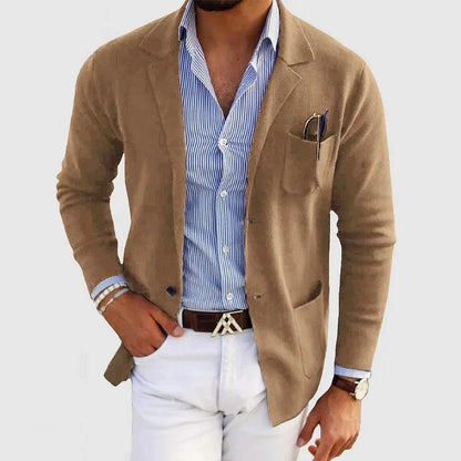 Hardfell | Elegant men's cardigan with pockets and lapel collar, solid color, long sleeves