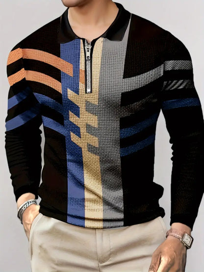 Hardfell | Isaac - geometric long sleeve zip-up shirt for spring