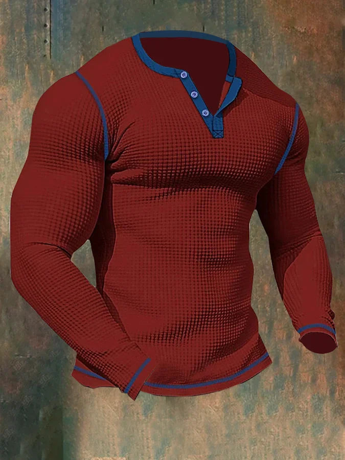 Hardfell | Men's long-sleeved sports T-shirt with waffle pattern and Henley collar