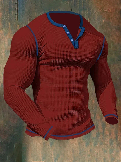 Hardfell | Men's long-sleeved sports T-shirt with waffle pattern and Henley collar