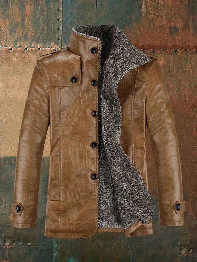 Hardfell | Men's jacket in eco-friendly retro leather with stand-up collar