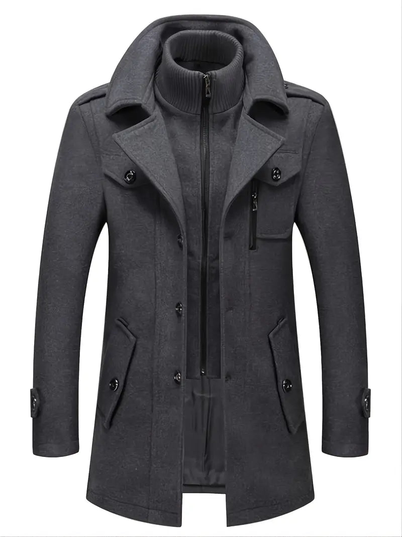 Hardfell | Men's business wool coat fashion double collar mid-length wool jacket for fall/winter