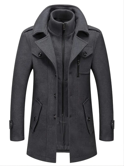 Hardfell | Men's business wool coat fashion double collar mid-length wool jacket for fall/winter