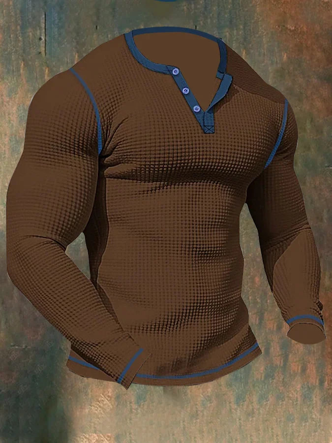 Hardfell | Men's long-sleeved sports T-shirt with waffle pattern and Henley collar