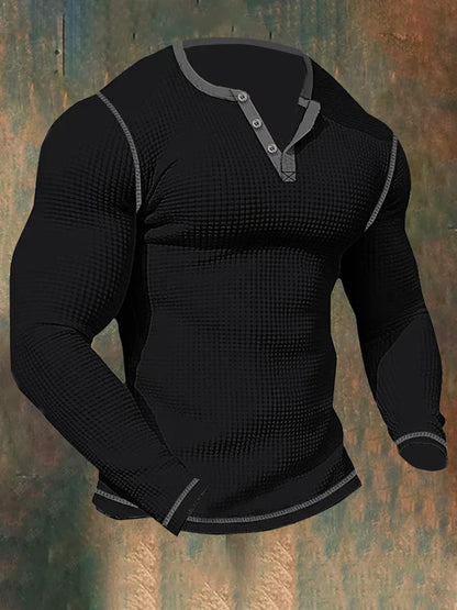 Hardfell | Men's long-sleeved sports T-shirt with waffle pattern and Henley collar