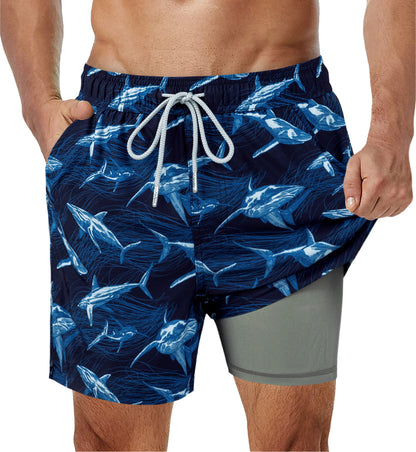 Hardfell | Navy blue swim shorts with vibrant