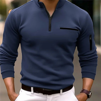 Hardfell | Sport polo shirt with stand-up collar and zipper, long-sleeved, single-coloured