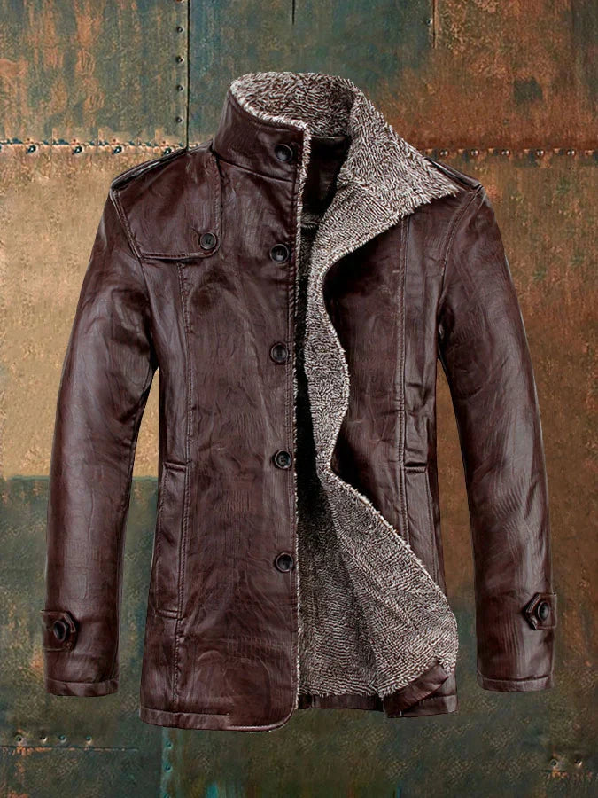 Hardfell | Men's jacket in eco-friendly retro leather with stand-up collar