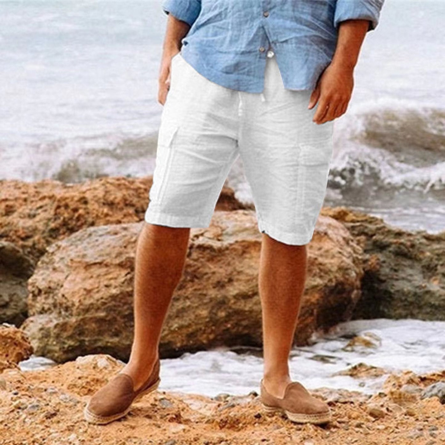 Hardfell | Beach-ready men's linen shorts in white