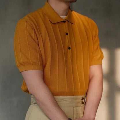 Hardfell | Men's Casual Solid Color Knitted Breathable Short Sleeve Ribbed Polo Shirt