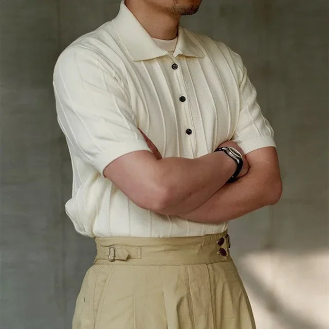 Hardfell | Men's Casual Solid Color Knitted Breathable Short Sleeve Ribbed Polo Shirt