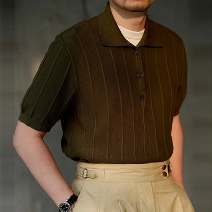 Hardfell | Men's Casual Solid Color Knitted Breathable Short Sleeve Ribbed Polo Shirt