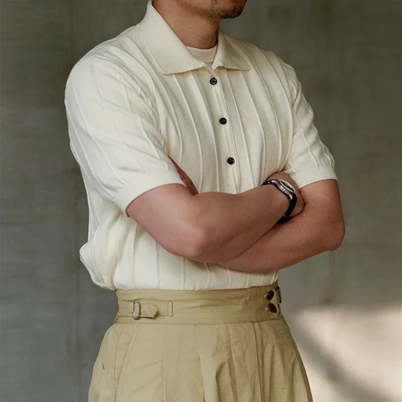Hardfell | Men's Casual Solid Color Knitted Breathable Short Sleeve Ribbed Polo Shirt