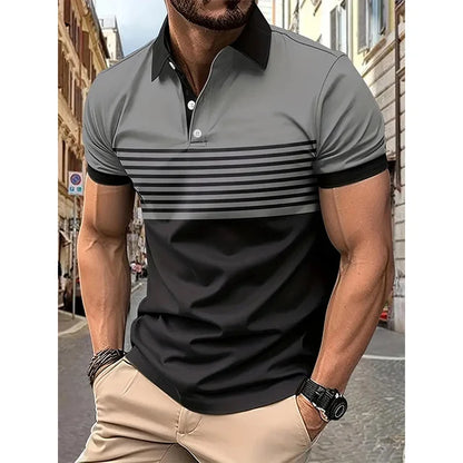 Hardfell | Men's Short Sleeve Striped Breathable Polyester Polo Shirt