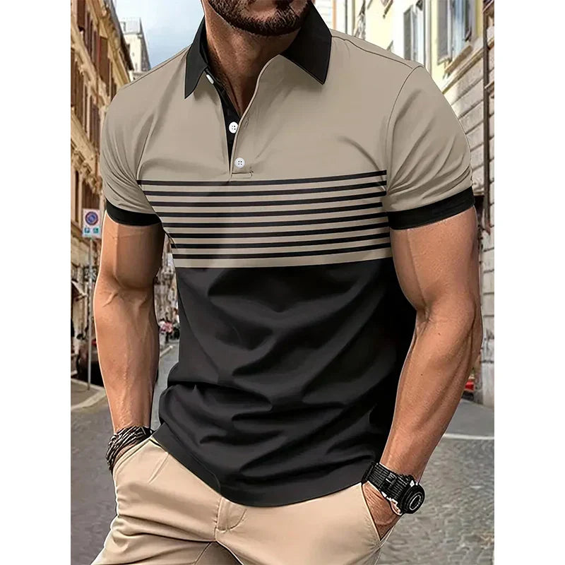 Hardfell | Men's Short Sleeve Striped Breathable Polyester Polo Shirt