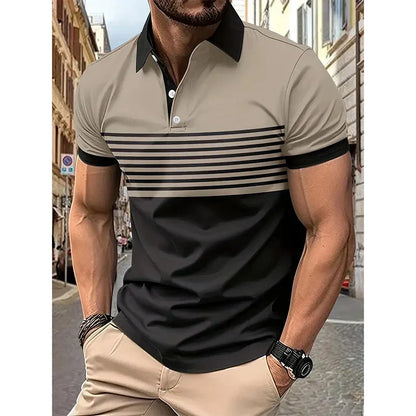 Hardfell | Men's Short Sleeve Striped Breathable Polyester Polo Shirt