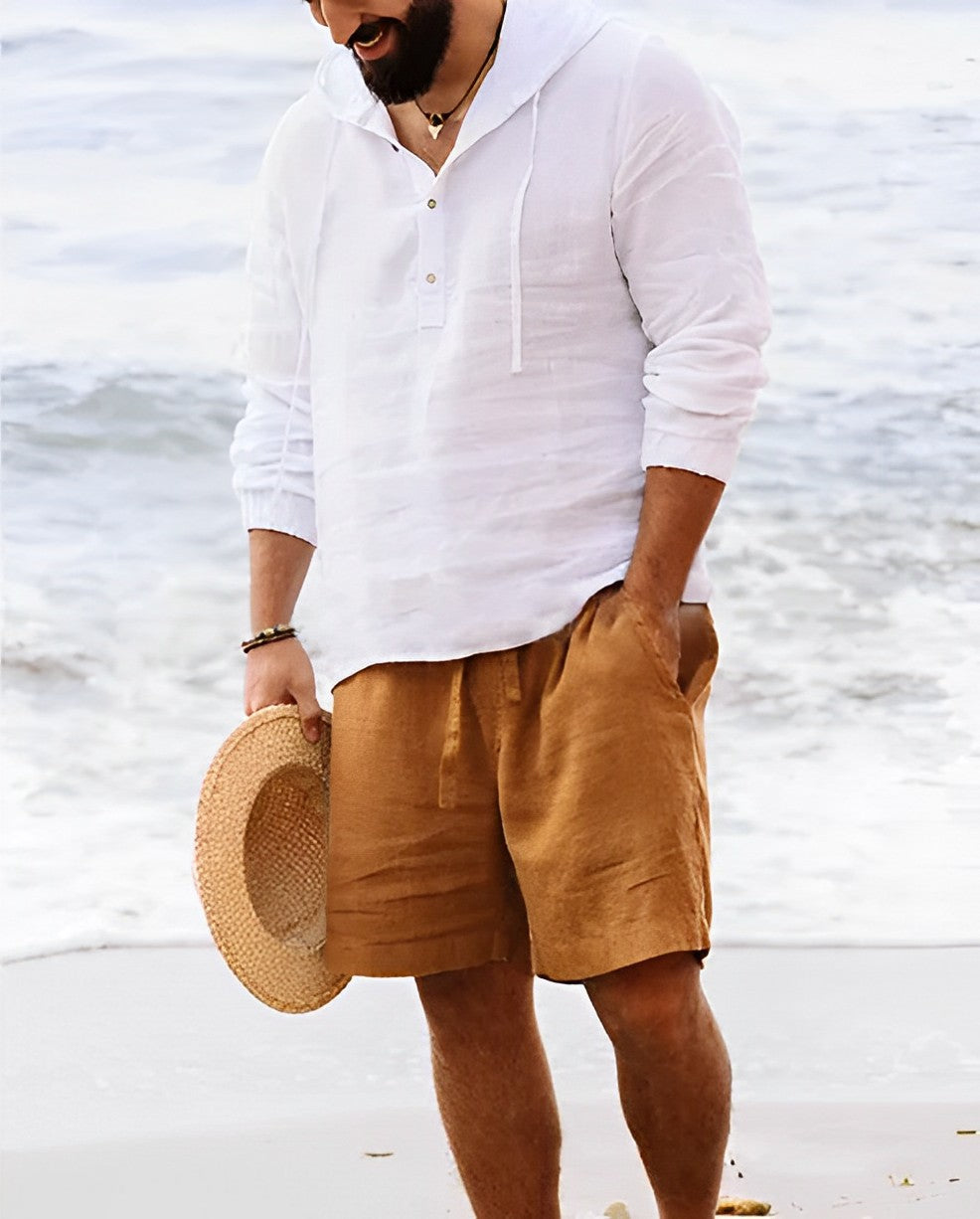 Hardfell | Men's linen shirt with Henley collar and long sleeves