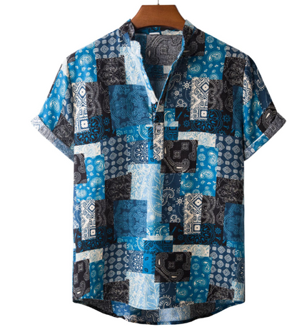 Hardfell | Artistic blue patchwork shirt