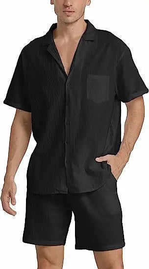 Hardfell | Black short sleeve shirt and shorts set for men - Elegant and versatile