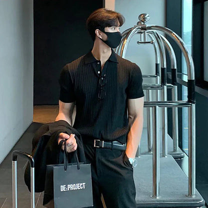 Hardfell | Breathable striped retro knit men's polo shirt