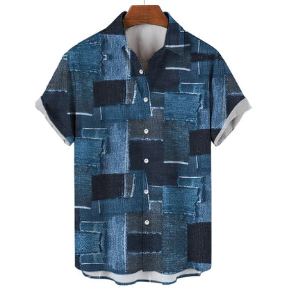 Hardfell | Artistic blue patchwork shirt
