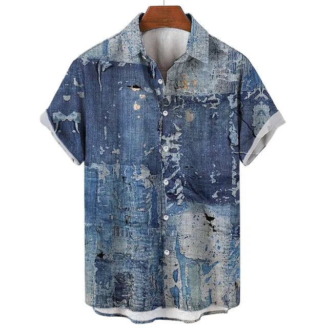 Hardfell | Artistic blue patchwork shirt