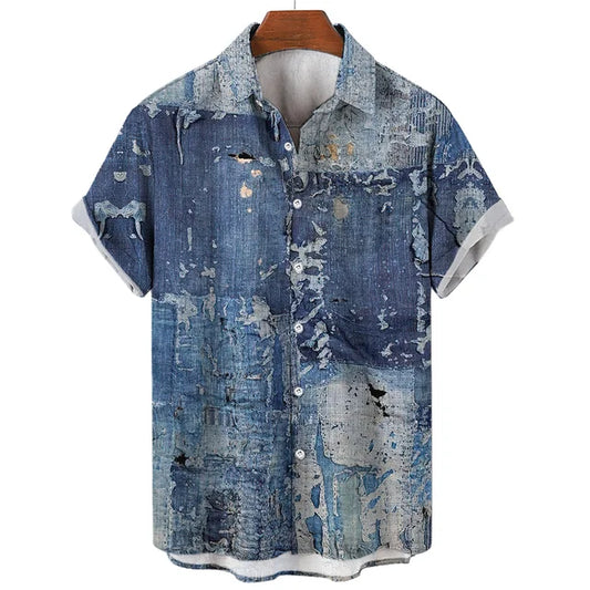 Hardfell | Artistic blue patchwork shirt
