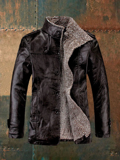 Hardfell | Men's jacket in eco-friendly retro leather with stand-up collar