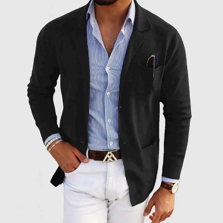 Hardfell | Elegant men's cardigan with pockets and lapel collar, solid color, long sleeves