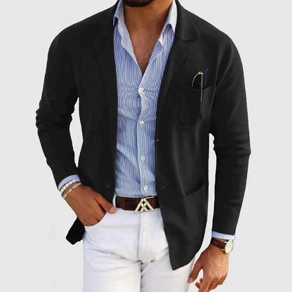 Hardfell | Elegant men's cardigan with pockets and lapel collar, solid color, long sleeves