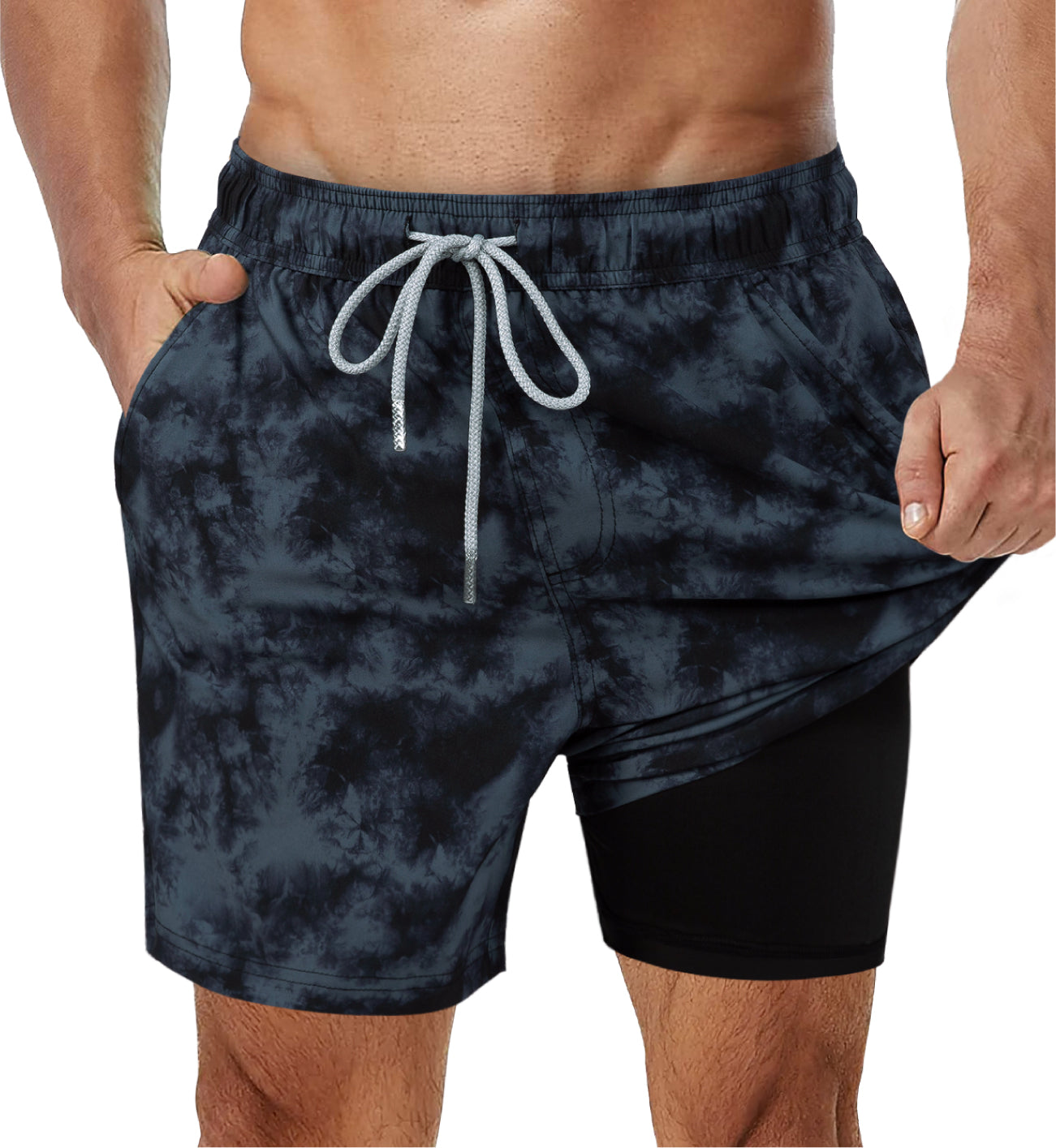 Hardfell | Navy blue swim shorts with vibrant