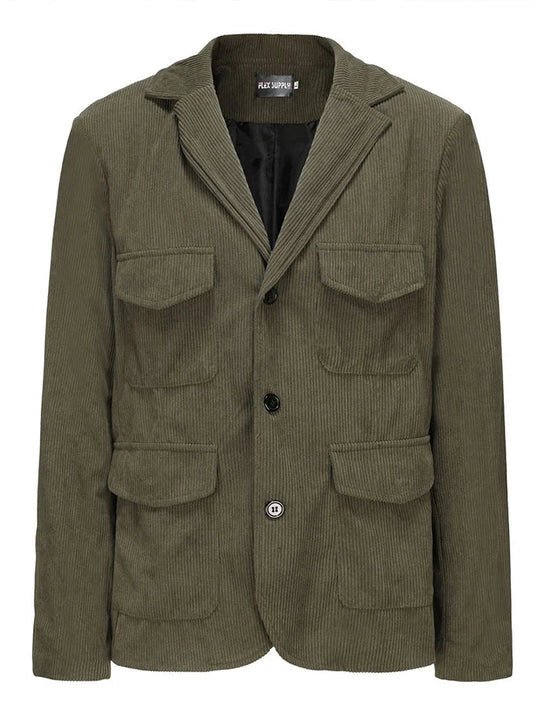 Hardfell | Plain-colored vintage corduroy jacket with multiple pockets for men