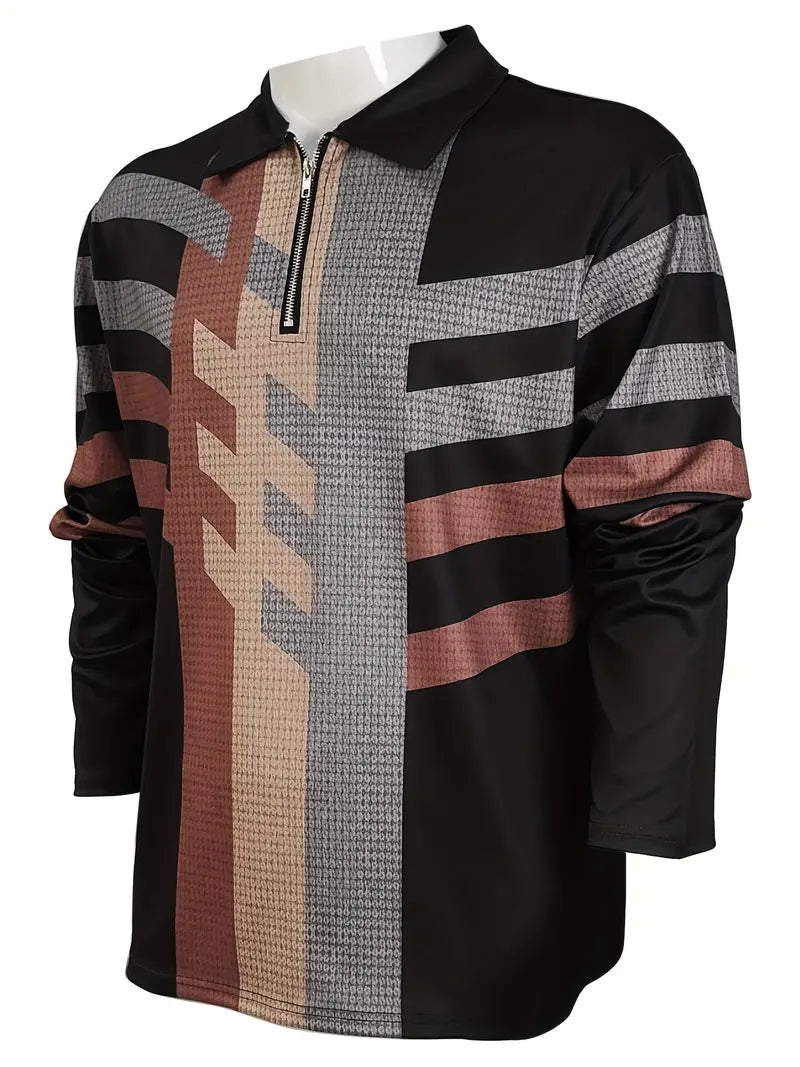 Hardfell | Isaac - geometric long sleeve zip-up shirt for spring