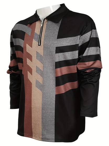 Hardfell | Isaac - geometric long sleeve zip-up shirt for spring