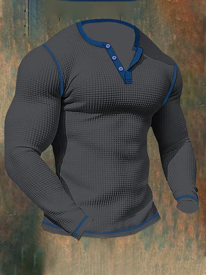 Hardfell | Men's long-sleeved sports T-shirt with waffle pattern and Henley collar