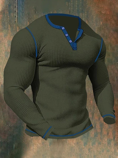 Hardfell | Men's long-sleeved sports T-shirt with waffle pattern and Henley collar