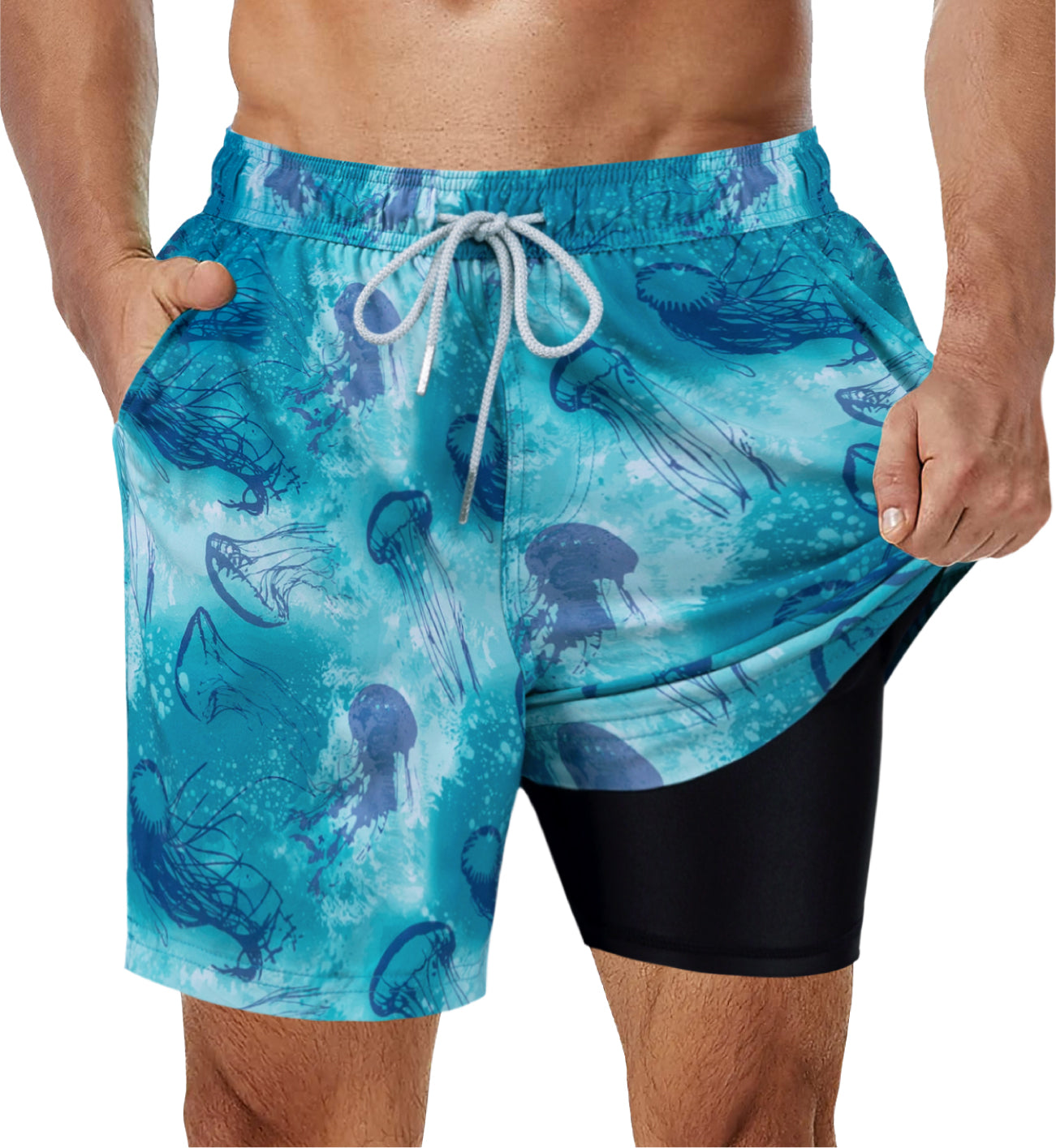 Hardfell | Navy blue swim shorts with vibrant
